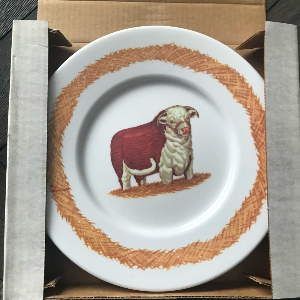 Waverly Line Vintage Melamine Hereford Bull Plates - Picture 5 of 8